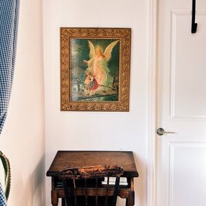 Vintage “The Guardian Angel” Art Print – Ornate Gold Frame – 22” x‎ 26”